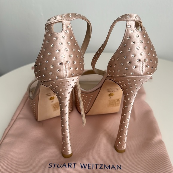 STUART WEITZMAN Bedazzled Satin Nude/Pink Platform Heels with Dust Bag - Picture 6 of 15